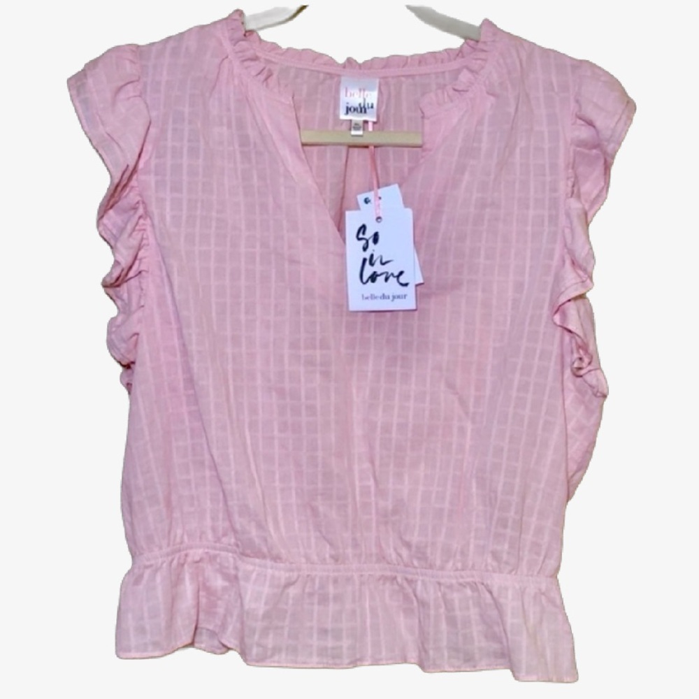 Belle Du Jour Pink Flutter Sleeve Blouse with Mandarin Collar